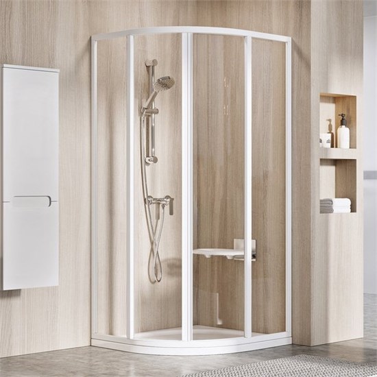 RAVAK Supernova Душевой уголок четверть круга размер 90x90 см двери раздвижные, профиль - белый / стекло - прозрачное 3117O102Z1