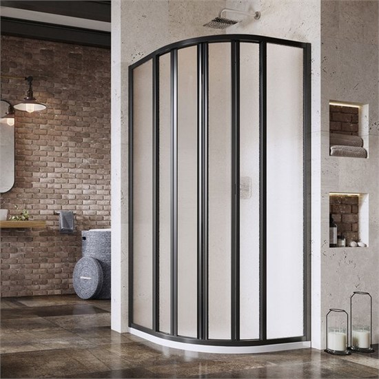 RAVAK Supernova Душевой уголок четверть круга размер 90x90 см двери раздвижные, профиль - черный / стекло - матовое 3207O302ZG