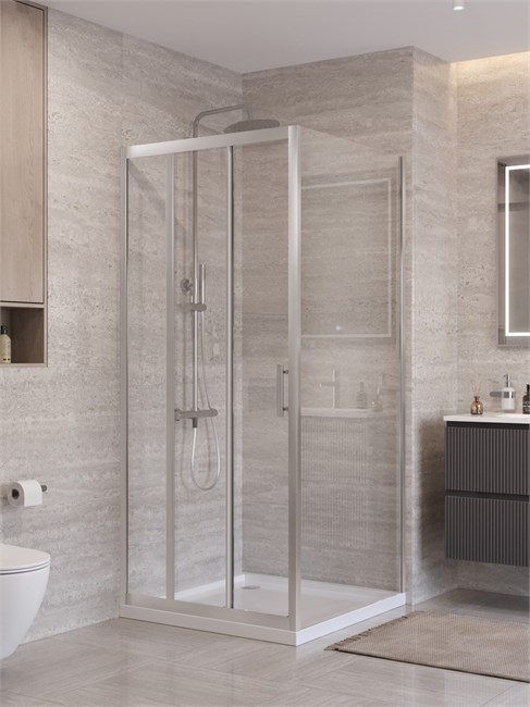 BELBAGNO Uno-195 Душевой уголок квадратный размер 90x90 см, двери раздвижные, профиль - сатин / стекло - прозрачное UNO-195-AF-31-90-C-IN