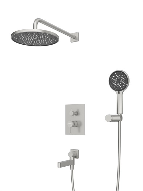 BELBAGNO DELTA2.0 Душевой комплект встраиваемый с изливом (смеситель встраиваемый, верхний душ, ручной душ со шлангом и держателем), сатин DEL2.0-VDSET-IN DEL2.0-VDSET-IN