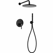 CEZARES Eco Душевой набор (встраиваемый смеситель с кнопочным управлением, верхний душш диаметр 25 см, ручной душ со шлангом, штуцером и держателем), черный матовый