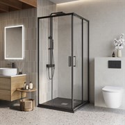 BELBAGNO Luce Душевой уголок квадратный размер 90x90 см профиль - черный / стекло - прозрачное, двери раздвижные, стекло 6 мм