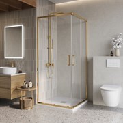 BELBAGNO Luce Душевой уголок квадратный размер 90x90 см профиль - золото / стекло - прозрачное, двери раздвижные, стекло 6 мм LUCE-A-2-90-C-ORO