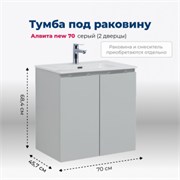 AQUANET Тумба под раковину подвесная Алвита new 70 2 дверцы, серый AQUANET-303903