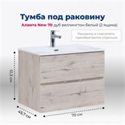 AQUANET Тумба под раковину подвесная Алвита New 70 2 ящика, дуб веллингтон белый AQUANET-303910