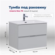 AQUANET Тумба под раковину подвесная Алвита New 70 2 ящика, серый AQUANET-303907