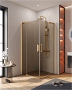 CEZARES Slider Душевой уголок квадратный размер 80x80 см, профиль - брашированное золото / стекло - бронза, двери Распашная SLIDER-A-2-80/90-BR-BORO