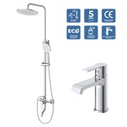 BELBAGNO Aurora Комплект для ванной - душевая стойка с изливом и смеситель для раковины AURORA-VSCM/LVM-CRM, хром AURORA-VSCM/LVM-CRM