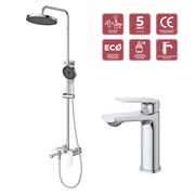 CEZARES Comfort Комплект для ванной - душевая стойка с изливом и смеситель для раковины, хром COMFORT-CVD/LS-01