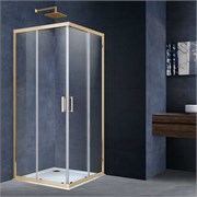 VINCEA Alpha Душевой уголок квадратный размер 100x100 см, двери раздвижные, профиль - брашированное золото / стекло - прозрачное VSS-3AL100CLG