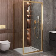 CEZARES Molveno Душевой уголок прямоугольный размер 100x90 см двери раздвижные профиль - брашированное золото / стекло - прозрачное MOLVENO-AHF-31-100/90-C-BORO-IV