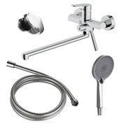 AZARIO Смеситель для ванны Alanti керамический картридж, длинный излив, с ручным душем, шланг 150 см, хром (AZ-K1732) AZ-K1732