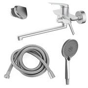 AZARIO Смеситель для ванны Lursy керамический картридж, длинный излив, с ручным душем, шланг 150 см, сатин (AZ-K1749BN) AZ-K1749BN