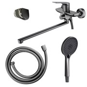 AZARIO Смеситель для ванны Lursy керамический картридж, длинный излив, с ручным душем, шланг 150 см, графит (AZ-K1749GR) AZ-K1749GR