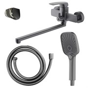 AZARIO Смеситель для ванны Conda керамический картридж, длинный излив, с ручным душем, шланг 150 см, графит (AZ-K1711GR) AZ-K1711GR