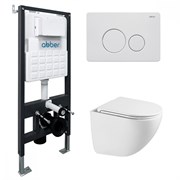 ABBER Комплект подвесной унитаз Bequem AC1131TC белый, с закрытым дном с инсталляцией AC0105 и кнопкой AC0121MW белая матовая AC1131TC-AC0105-AC0121MW