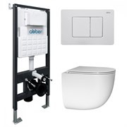 ABBER Комплект подвесной унитаз Bequem AC1132TC белый, с закрытым дном с инсталляцией AC0105 и кнопкой AC0120MW белая матовая AC1132TC-AC0105-AC0120MW