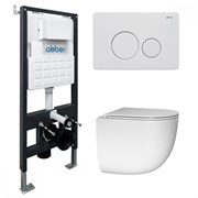 ABBER Комплект подвесной унитаз Bequem AC1132TC белый, с закрытым дном с инсталляцией AC0105 и кнопкой AC0121MW белая матовая AC1132TC-AC0105-AC0121MW