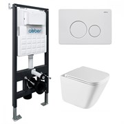 ABBER Комплект подвесной унитаз Rechteck AC1219TC белый, с закрытым дном с инсталляцией AC0105 и кнопкой AC0121MW белая матовая AC1219TC-AC0105-AC0121MW