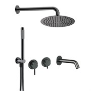 AQUAme AQM8408GM Набор для комплектации ванны с изливом, верхним и ручным душем, темный металл AQM8408GM
