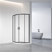 VECONI Душевой угол полукруглый, двери раздвижные Rovigo RV-01B, 1000x1000x1950, черный, стекло прозрачное RV01B-100-01-C7