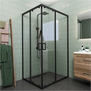 VECONI Душевой угол прямоугольный, двери раздвижные Rovigo RV-14, 900x800x1950, черный, стекло прозрачное RV14-9080-01-C5