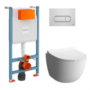 VITRA Инсталляция с унитазом Sento 9830B003-7212 комплект 4 в 1 с сиденьем микролифт безободковый цвет клавиши глянцевый хром 9830B003-7212