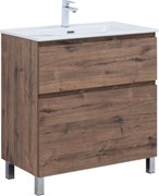 AQUANET Тумба с раковиной Алвита new 80 (Flat) напольная 2 ящ. цв.дуб веллингтон табак AQUANET-345680