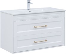 AQUANET Тумба с раковиной Бостон new 100 (Flat) цв.белый сатин, ручки золото AQUANET-347849