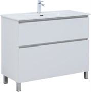 AQUANET Тумба с раковиной Вега 100 (Flat) напольная 2 ящ. цв. белый глянец AQUANET-345379