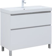 AQUANET Тумба с раковиной Вега 100 (Ирис) напольная 2 ящ. цв. белый глянец AQUANET-345373