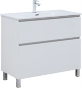 AQUANET Тумба с раковиной Вега 90 (Flat) напольная 2 ящ. цв. белый глянец AQUANET-345383