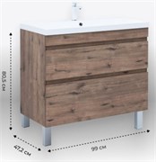 AQUANET Тумба с раковиной Нота New 100 напольная, дуб веллингтон табак AQUANET-345806
