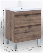 AQUANET Тумба с раковиной Нота New 75 напольная, дуб веллингтон табак AQUANET-345800