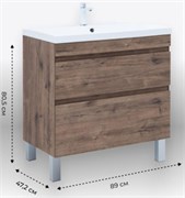 AQUANET Тумба с раковиной Нота New 90 напольная, дуб веллингтон табак AQUANET-345803