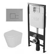 DK Комплект Унитаз подвесной безободковый (торнадо) D&K Venice DT1026516, 515*355*365мм, сиденье микролифт, белый+Инсталляция рамная скрытого монтажа D&K DI8055119, 550*100*1190мм, для подвесного унитаза, универсальная+Клавиша смыва D&K Quadro DB1519001, DS1021610
