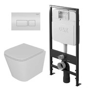 DK Комплект Унитаз подвесной безободковый D&K Berlin DT1436016, 490*340*350мм, сиденье микролифт, белый+Инсталляция рамная скрытого монтажа D&K DI8055119, 550*100*1190мм, для подвесного унитаза, универсальная+Клавиша смыва D&K Berlin DB1439016, белый DS1431601