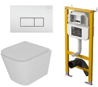 DK Комплект Унитаз подвесной безободковый (торнадо) D&K Berlin DT1436516, 490*340*350мм, сиденье микролифт, белый+Инсталляция рамная скрытого монтажа D&K DI8050127, 500*117*1270мм, для подвесного унитаза, универсальная+Клавиша смыва D&K Rhein DB1499016, б DS1431622