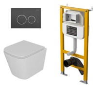 DK Комплект Унитаз подвесной  безободковый D&K Berlin DT1436016+Инсталляция рамная скрытого монтажа D&K DI8050127, 500*117*1270мм, для подвесного унитаза+Клавиша смыва D&K Bayern DB1529006, графит DS1431629