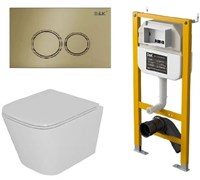 DK Комплект Унитаз подвесной безободковый (торнадо) D&K Berlin DT1436516, 490*340*350мм, сиденье микролифт, белый+Инсталляция рамная скрытого монтажа D&K DI8050127, 500*117*1270мм, для подвесного унитаза, универсальная+Клавиша смыва D&K Bayern DB1529007, DS1431633