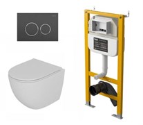 DK Комплект Унитаз подвесной безободковый D&K Matrix DT1396516+Инсталляция рамная скрытого монтажа D&K DI8050127, 500*117*1270мм, для подвесного унитаза+Клавиша смыва D&K Bayern DB1529006, графит DS1391623