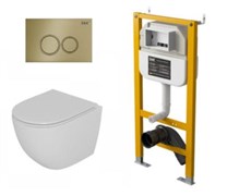 DK Комплект Унитаз подвесной безободковый D&K Matrix DT1396516+Инсталляция рамная скрытого монтажа D&K DI8050127, 500*117*1270мм, для подвесного унитаза+Клавиша смыва D&K Bayern DB1529007, матовое золото DS1391624