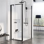 RAVAK Душевые двери поворотные PDOP1-90 профиль черный, прозрачное стекло Transparent 03G70300Z1