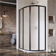 RAVAK Supernova Душевой уголок четверть круга размер 80x80 см двери раздвижные, профиль - черный / стекло - матовое 3114O302ZG