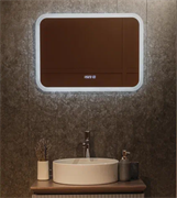 AZARIO Зеркало Стив Лайт- 700*500 - 4 LED-00002835 открытая подсветка, cенсорный выключатель, часы LED-00002835