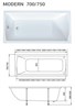 1MARKA Modern Ванна прямоугольная пристенная размер 130х70 см, цвет белый - фото 204688